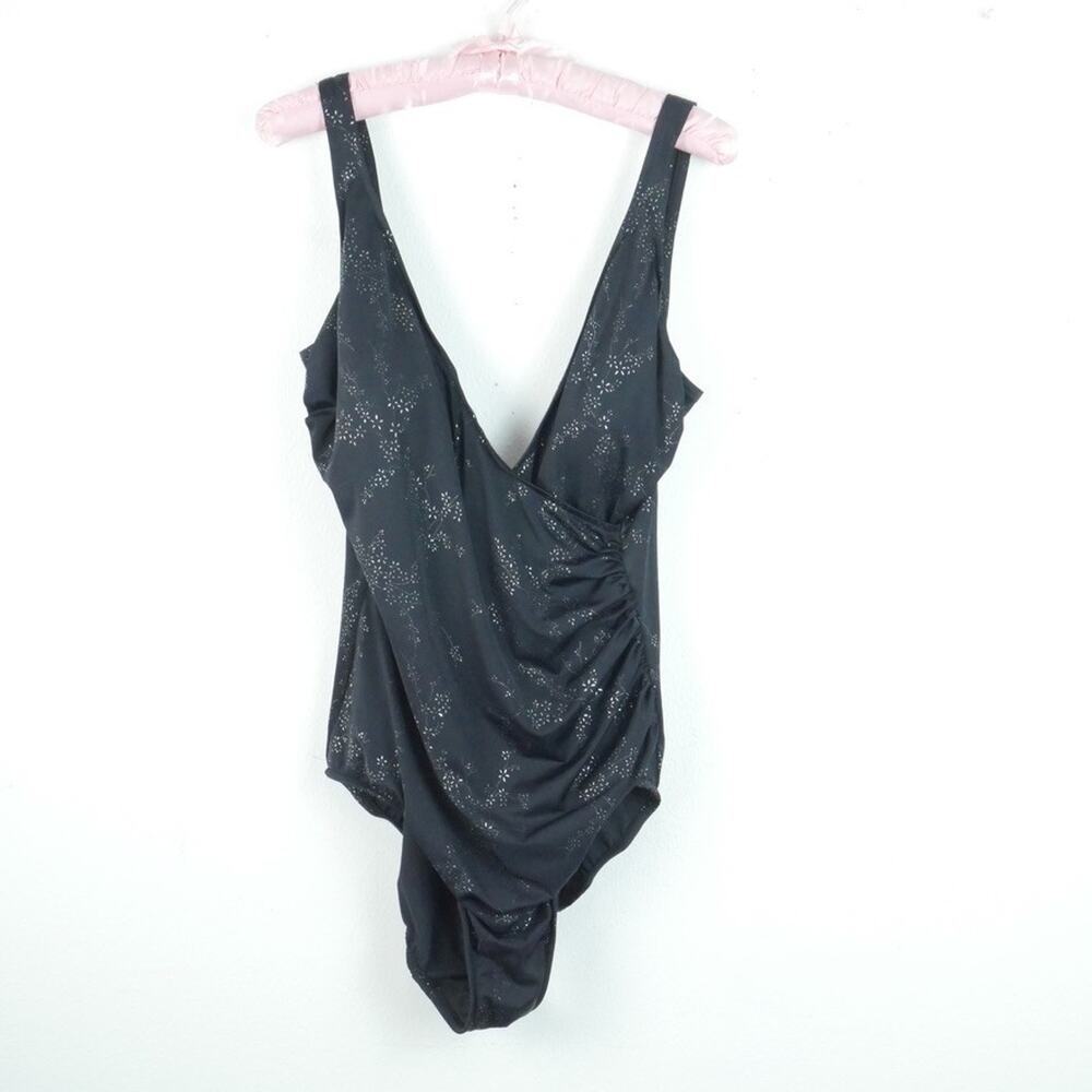 Miracle Suit Swimsuit Size 16 Black Floral Tummy Control One Piece Bathing Suit‎